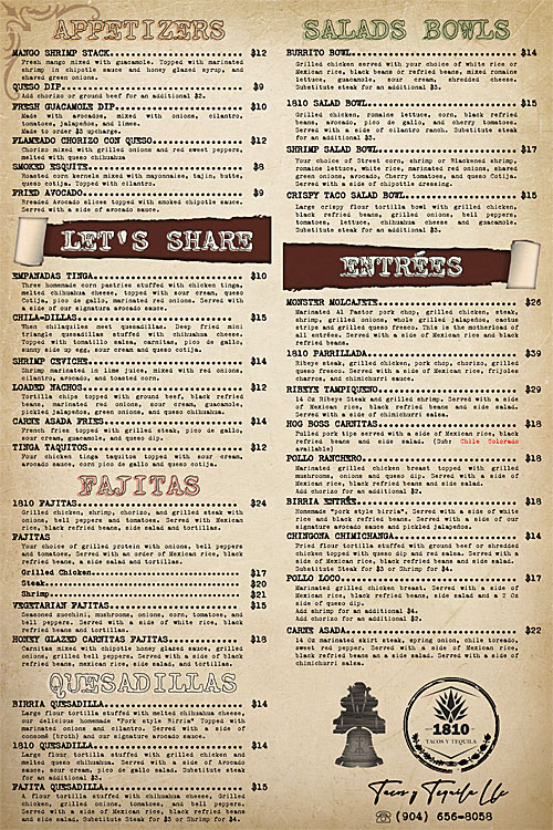 1810 Tacos Y Tequila Menu