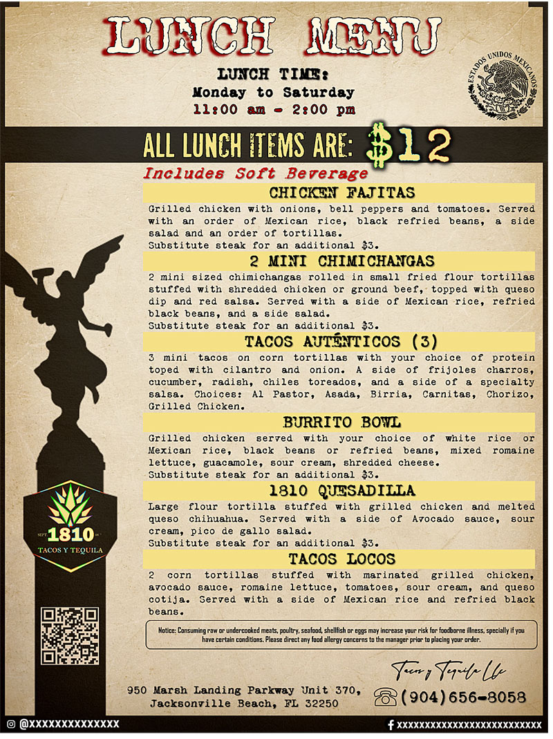 1810 Tacos y Tequila Menu